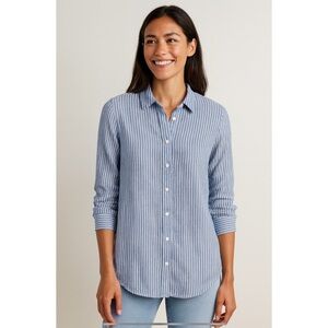 J MCLAUGHLIN BRITT BUTTON UP SHIRT LINEN STRIPED NAUTICAL COASTAL GRANDMA XS